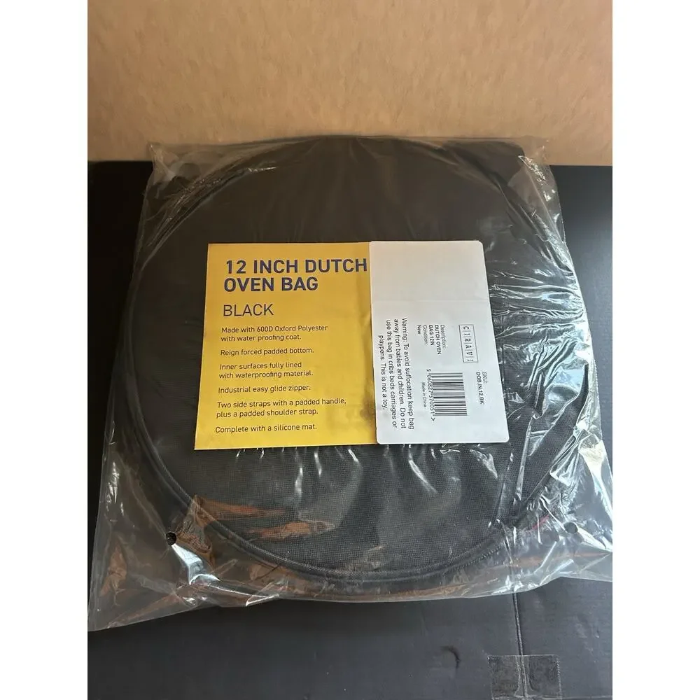 Ciravi Dutch Oven Bag For 12 & 10 Inch Dutch Oven Carry Bag Padded Handle Black